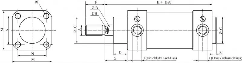 Pneumatikzylinder doppeltwirkend, Kolben Ø 32–125 mm, ISO 15552, AIRTEC